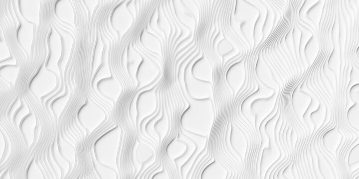 Smooth white organic vertical wiggle lines shapes geometrical background wallpaper banner pattern flat lay from above