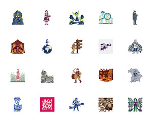 Fototapeta premium Premium Oktoberfest vector icon collection featuring traditional Bavarian culture symbols people and beer festival elements.