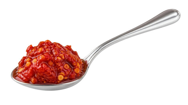 Chili Paste in Silver Spoon Isolated
