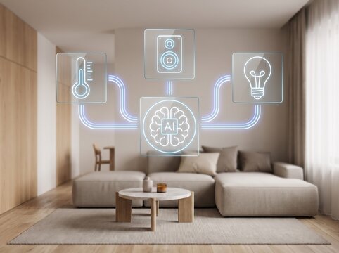Smart Home Devices Connected to Central AI Hub