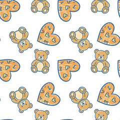 Obraz premium Teddy bear and heart seamless pattern. Seamless pattern of teddy bears and hearts for textile design