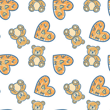 Teddy bear and heart seamless pattern. Seamless pattern of teddy bears and hearts for textile design