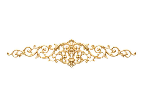 Elegant gold vintage floral ornament isolated on a clean white background for design