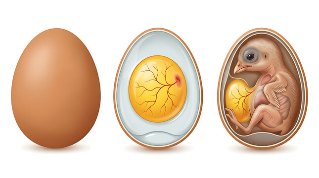 Bird egg development stages illustration from fertilized egg to chick embryo