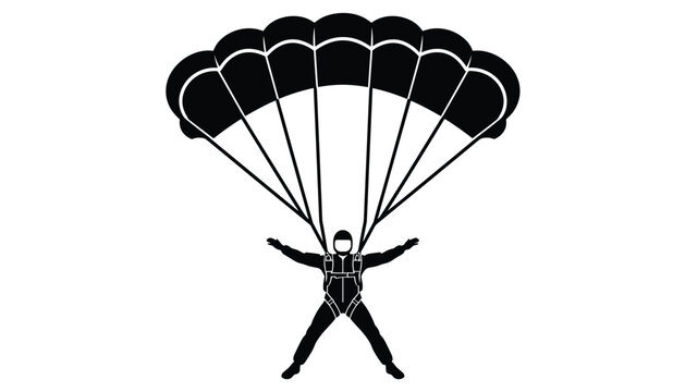 Skydiver with open parachute silhouette vector graphic