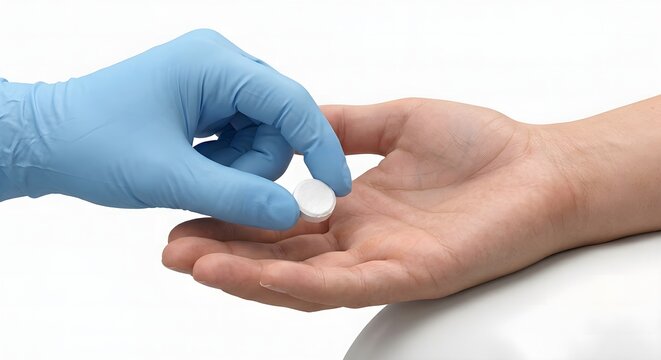 Medical Professional Handing a Glucose Tablet to a Patient for Hypoglycemia and Diabetes Management