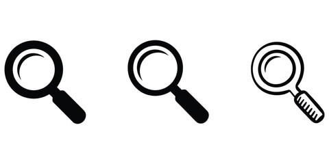 Magnifying glass icon set with black solid and outline styles for search and exploration designs © MdNurul