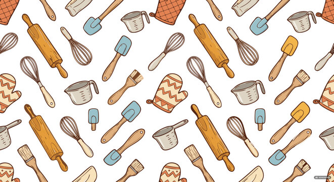 seamless pattern with kitchen utensils