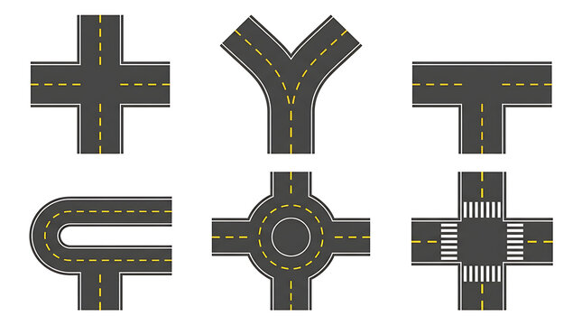 Collection of Road Intersection Styles Crossroads, Junctions, Roundabouts, and T-Junctions