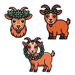 Obraz premium Symbol of 2027 a little goat with a New Year's wreath, icon set with transparent background, isolated