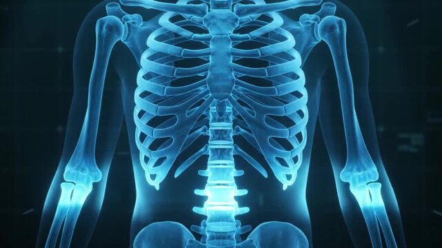 Futuristic Holographic Human Skeleton Anatomy Scan Medical Technology