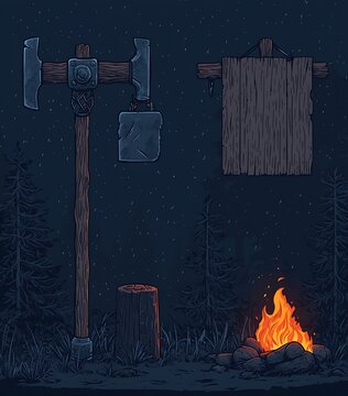 Pixel art campsite forge and fire.