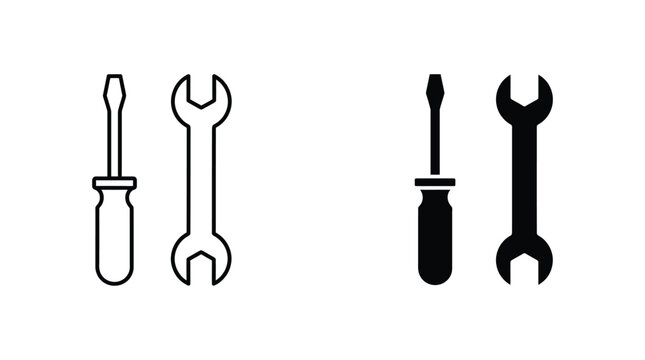 Tool icon vector illustration of screwdriver and wrench in outline and solid styles