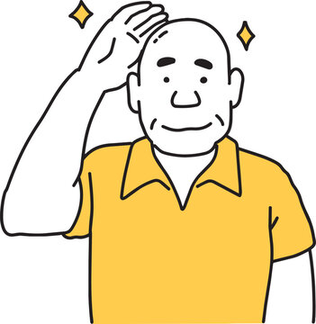自分のハゲた頭をなでる男性