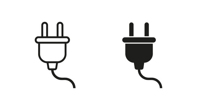 Electrical plug vector icon illustration set with outline and solid styles