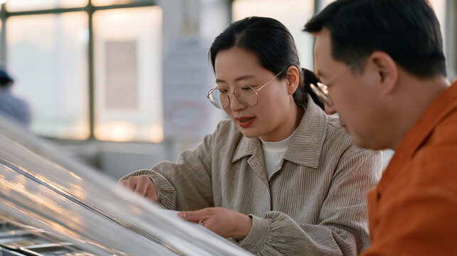 silk farming worker testing a new reeling tension method, a production calendar with a Thanksgiving turkey roasting deadline circled in red, rain soaked sericulture facility