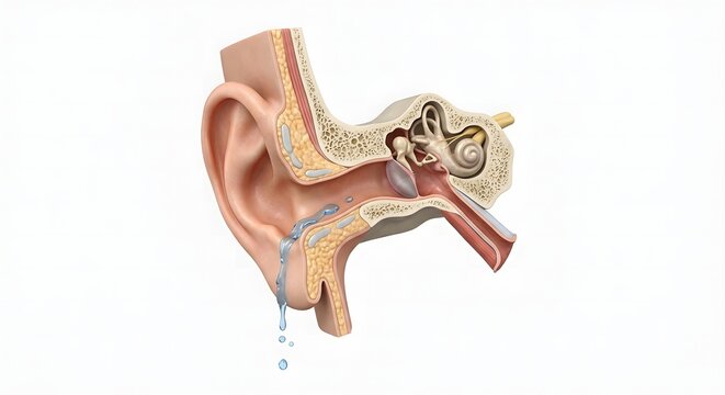 3D Anatomical Cross-Section of a Human Ear Draining Trapped Water from the Ear Canal