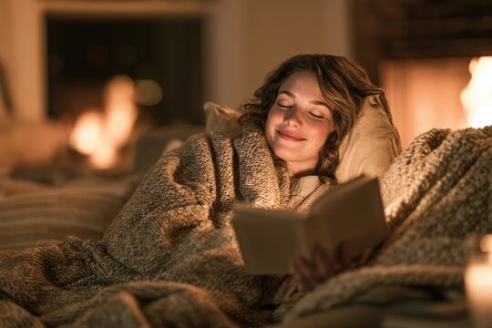 Soft light warms a cozy, book-filled moment