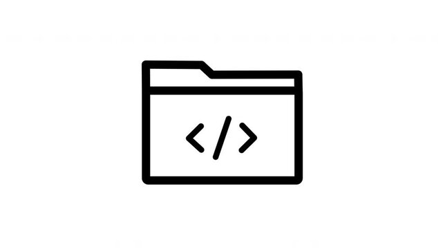 Animated folder icon with coding symbol on transparent background for software development and digital technology concepts