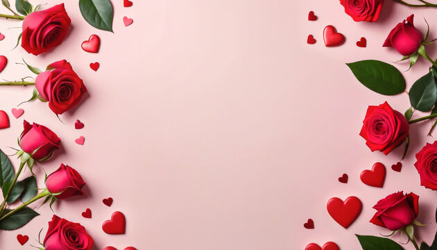 The image is a square frame made up of red roses on a light pink background. the roses are arranged in a way that they are overlapping each other crea