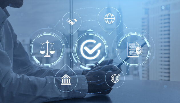 Business compliance technology concept with professional using l