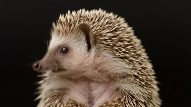 Close up portrait of a cute hedgehog looking directly at the camera.