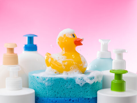 Personal Hygiene Product Assortment with Soapy Rubber Duck