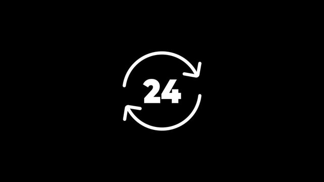 Twenty four hour cycle arrow animation.Time management symbol for full corporate service schedule availability.