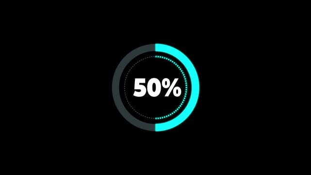 Infographic circle with percentage 0 to 50 loading progress.Circle Loading animation on with transparent background.percentage loading ring counting.