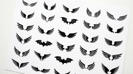 Fototapeta premium Black wing and bat silhouette graphic design elements.