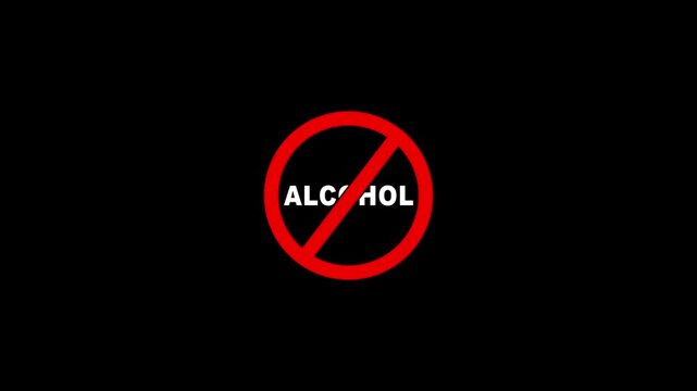Alcohol warning symbol with red prohibition circle.Red prohibition symbol with diagonal line across a circle.
