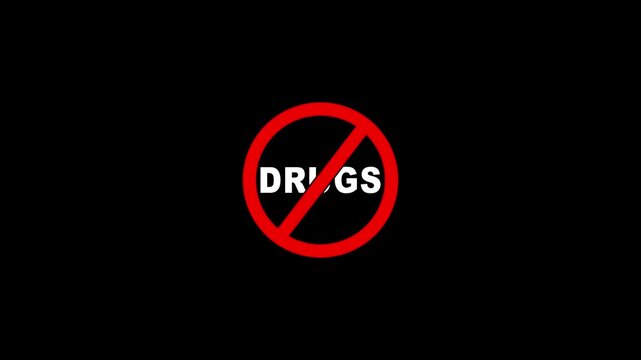 Drugs warning symbol with red prohibition circle.Red prohibition symbol with diagonal line across a circle.