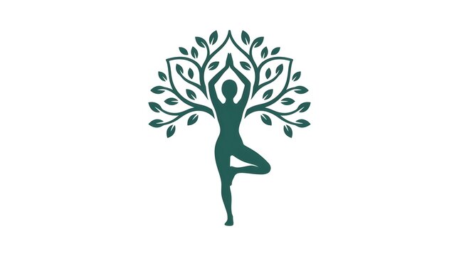 Yoga tree pose silhouette logo representing wellness and nature connection