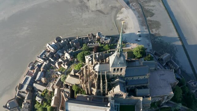 Aerial view of Mont Saint-Michel abbey in Normandy, France.