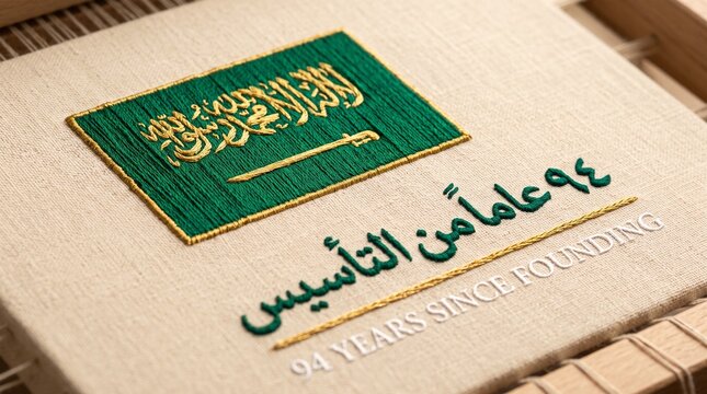 94 Years Since Founding Saudi Embroidered Textile Banner