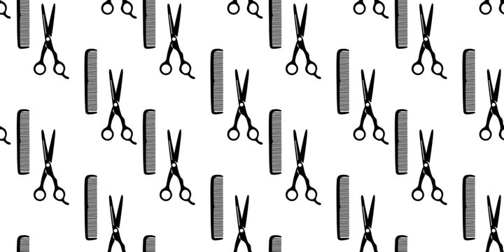 seamless pattern with hairdressing scissors and comb