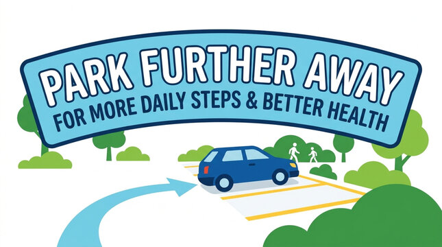 Park Further Away Healthy Lifestyle Infographic Illustration for Daily Steps and Fitness Motivation