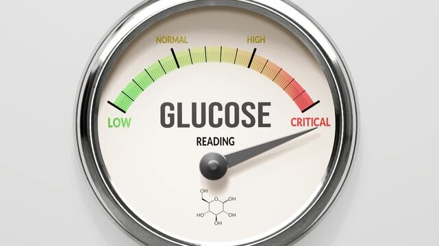 Glucose - glucose level at maximum. High and rising values of glucose. Meter needle reaching critical levels. Glucose values off the charts. (No AI, made by humans for humans).