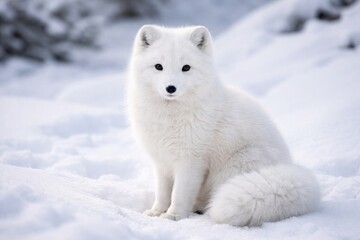 Fototapeta premium Arctic fox in snowy habitat.