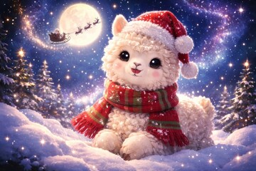 Fototapeta premium Festive alpaca under starry sky.