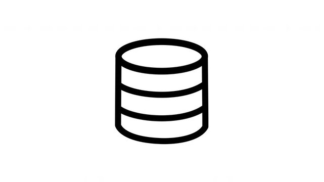 Animated drawing of a database icon on transparent background for data storage and information technology