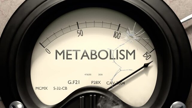 Metabolism meter showing big levels of metabolism. Dangerously increasing high values of metabolism, critical overload. Too much, off the charts. Max metabolism