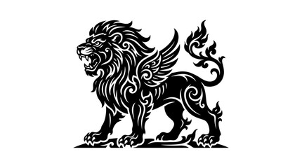 Obraz premium Detailed mythological winged lion silhouette illustration.