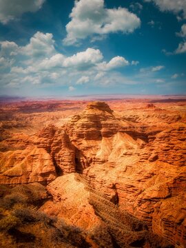 Panoramic scenery of Pingshanhu Grand Canyon in Zhangye Gansu, stratified red danxia canyon landform