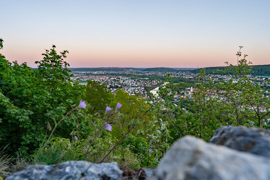 Panoramic view over Kelheim at dusk
