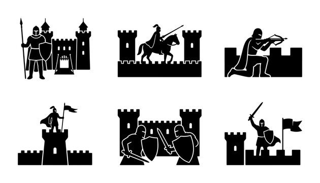 Medieval Knights, Castle Sieges, and Battles: Vector Icons for History and Fantasy
