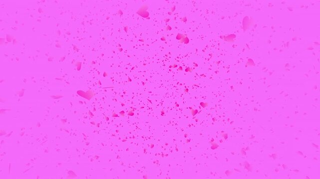 Pink heart shapes falling down or flying away on pink background. Abstract background for Happy Valentine's day and wedding ceremony.