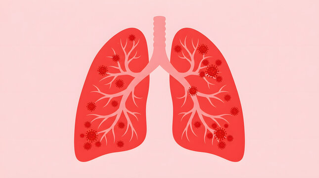 Detailed anatomical illustration of healthy human lungs with bronchial tree