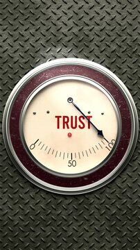 Trust  meter that is hitting a full scale, showing a very high level of trust, overload of it, too much of it. Maximum value, off the charts.