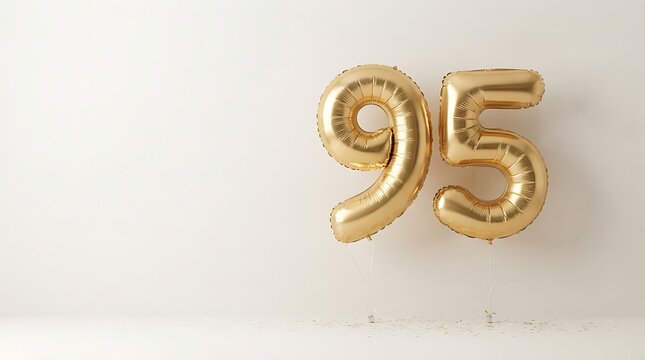 Shiny Golden Foil Balloons Forming the Number Ninety Five Isolated on a Minimalist White Background